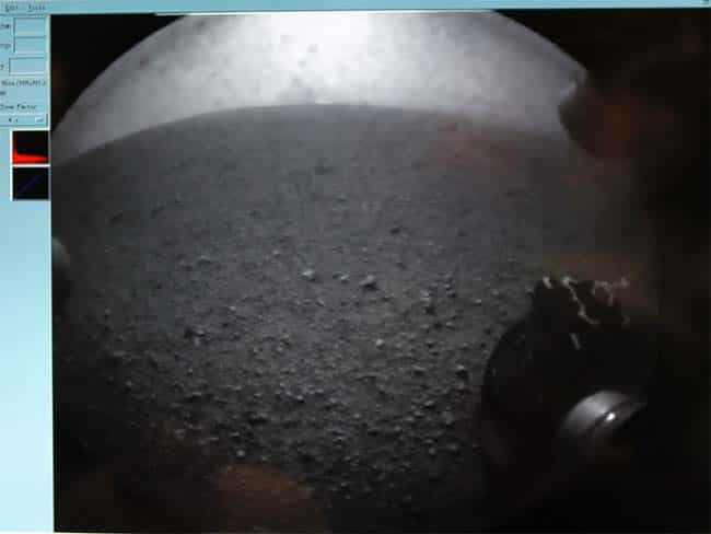 One of the first images from the Curiosity rover is pictured of its wheel after it successfully landed on Mars. Reuters/Courtesy Nasa TV One of the first images from the Curiosity rover is pictured of its wheel after it successfully landed on Mars. Reuters/Courtesy Nasa TV